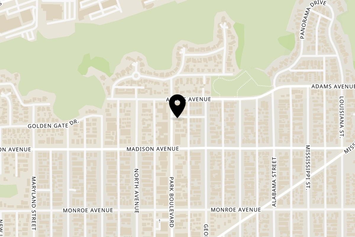 Map showing the location of Muzita Abyssinian Bistro on 4651 Park Blvd in San Diego